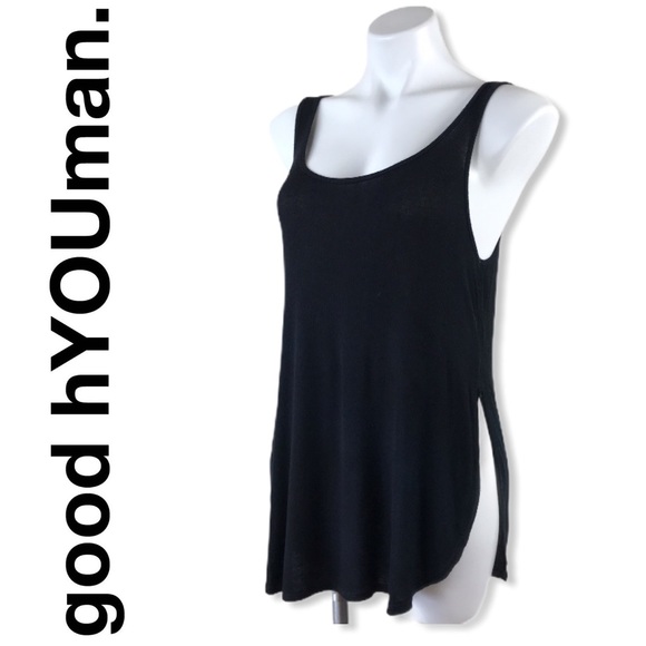 good hYOUman Tops - good hyouman black side split ribbed long tank top
